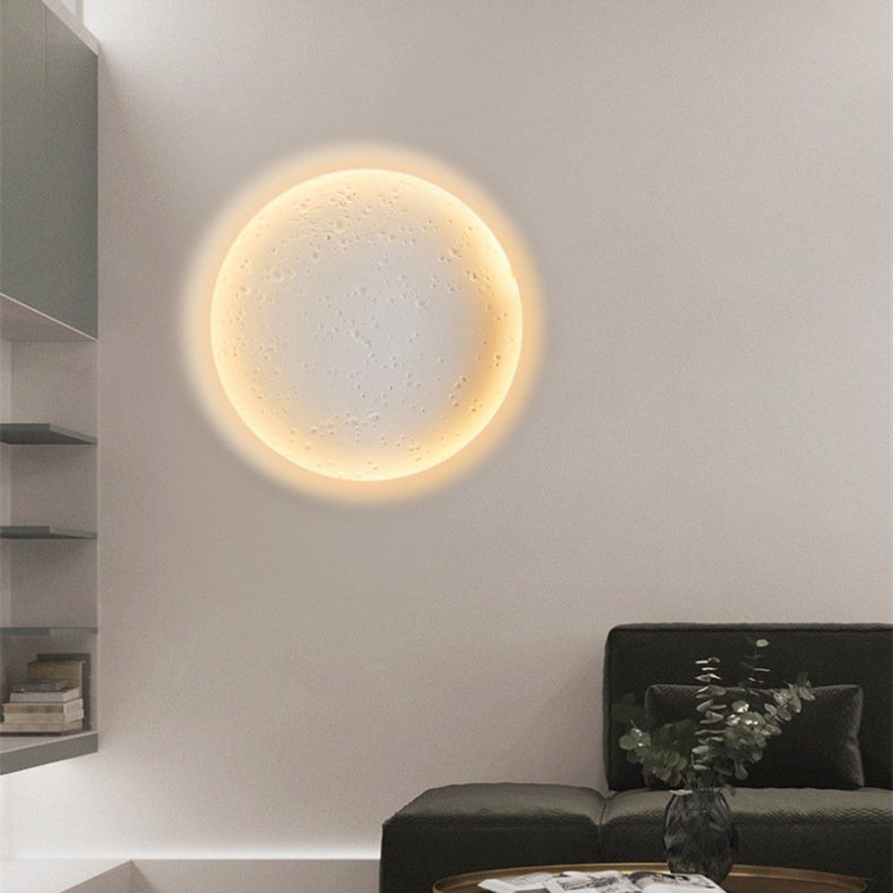Aria Decorative Moon Metal/Gypsum Wall Lamp, White - Lamp Copper