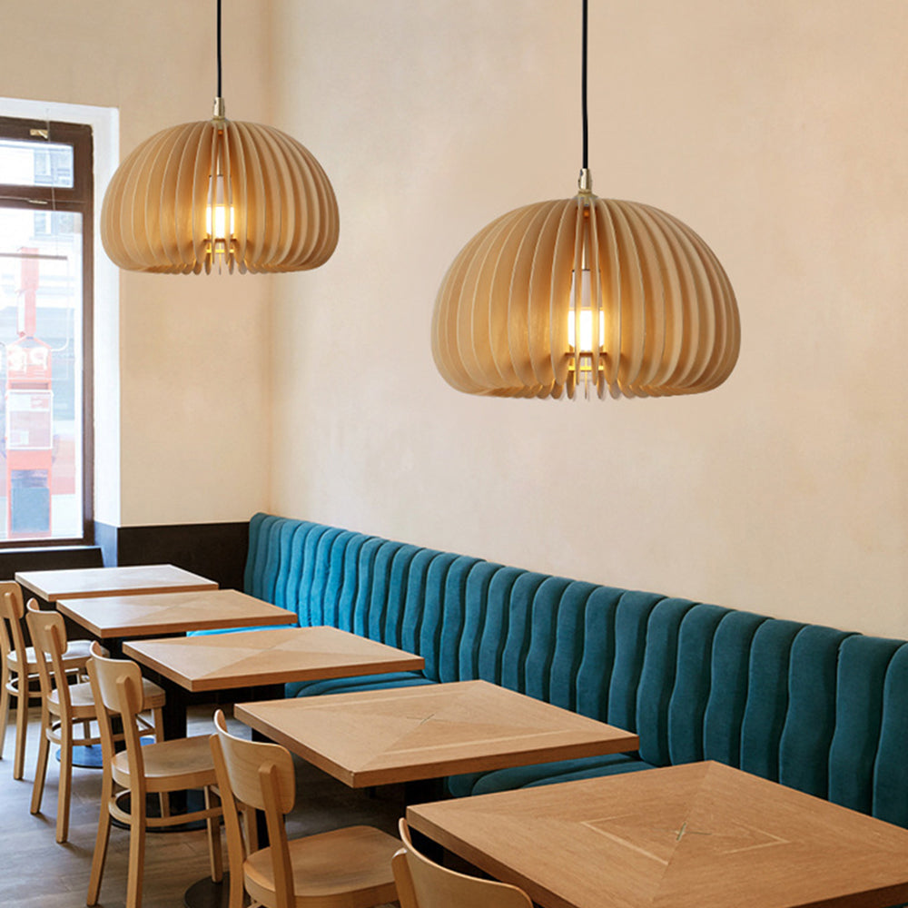 Muto Pumpkin Pendant Light, Wood - Lamp Copper