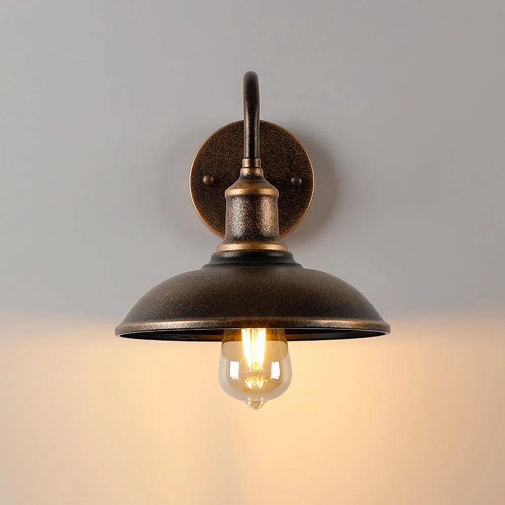 Ray Rustic Bowl Shaped Metal Wall Lamp, Antique Brass - Lamp Copper