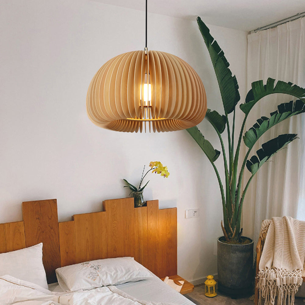 Muto Pumpkin Pendant Light, Wood - Lamp Copper