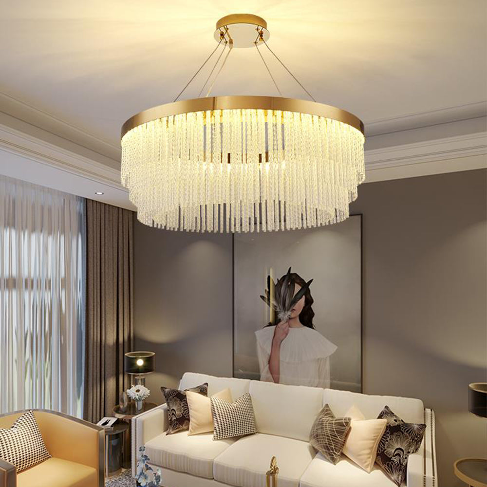 Kristy Modern Spiral Crystal Ring /Rectangle Chandelier, Gold - Lamp Copper