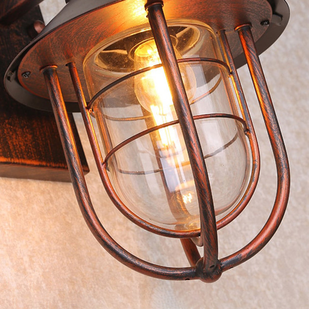 Ray Vintage Lantern Shaped Metal Outdoor Wall Lamp, Black - Lamp Copper