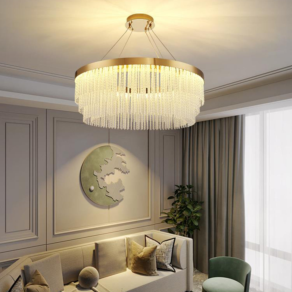 Kristy Modern Spiral Crystal Ring /Rectangle Chandelier, Gold - Lamp Copper