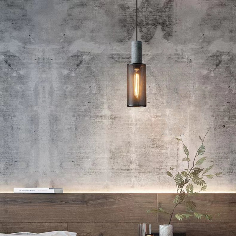 Xenith Industrial Cylindrical Pendant Light, Cement/Metal - Lamp Copper