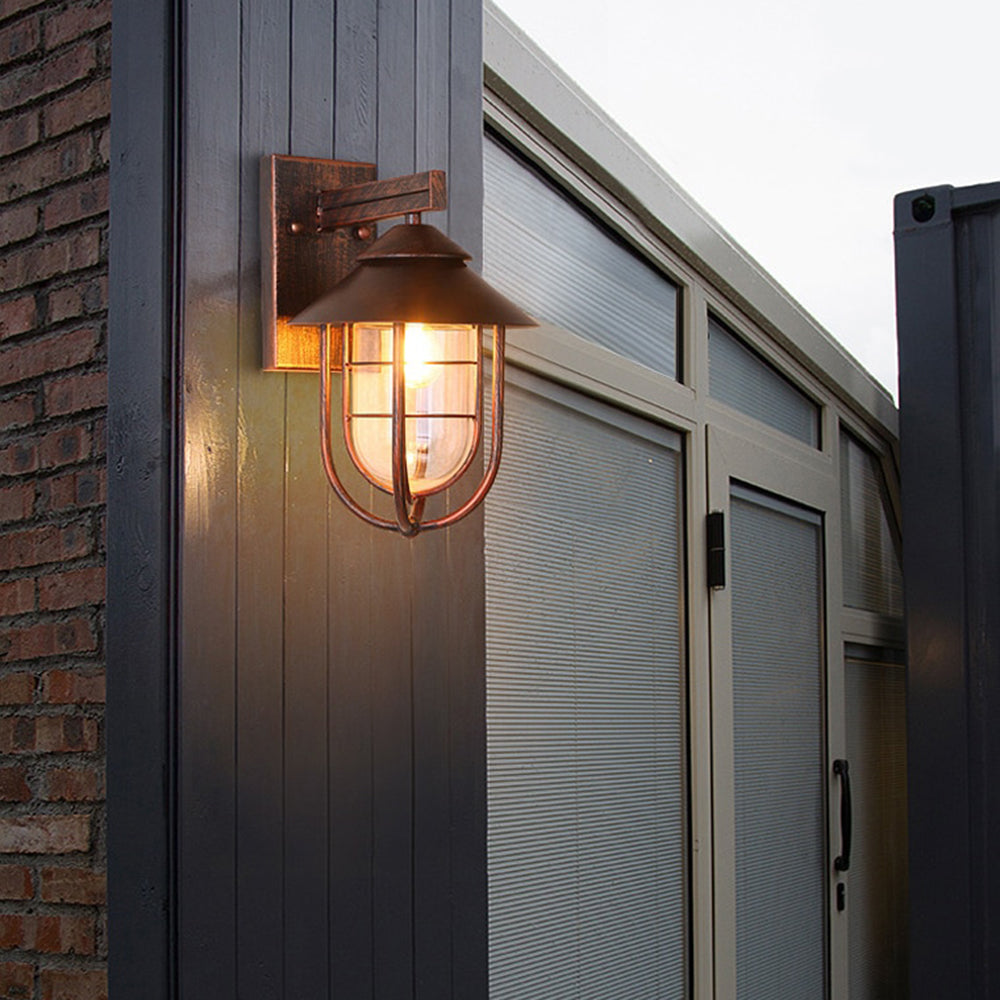 Ray Vintage Lantern Shaped Metal Outdoor Wall Lamp, Black - Lamp Copper