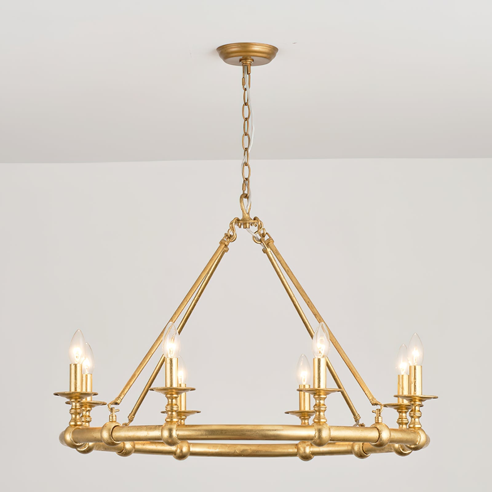 Unite Vintage Industrial Round Gold Metal Chandelier - Lamp Copper