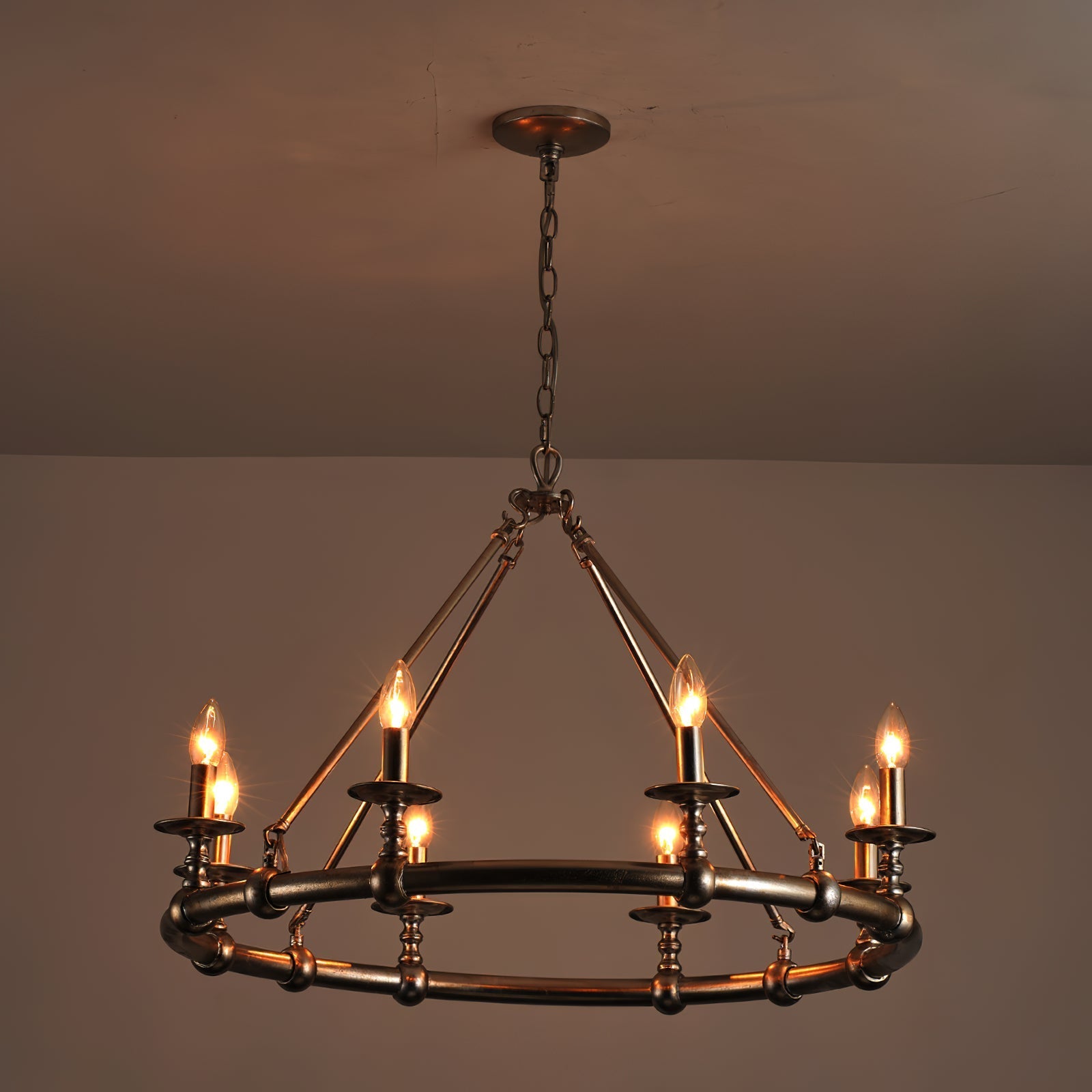 Unite Vintage Industrial Round Gold Metal Chandelier - Lamp Copper