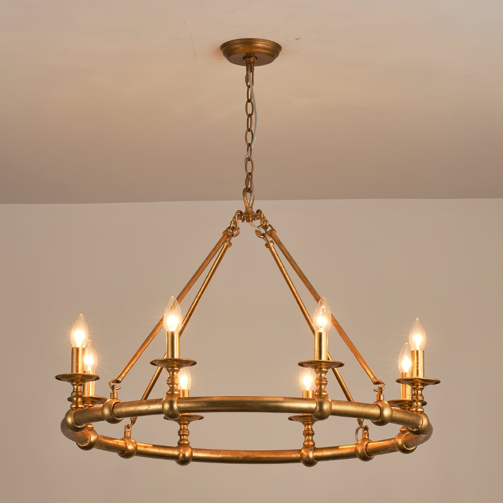 Unite Vintage Industrial Round Gold Metal Chandelier - Lamp Copper