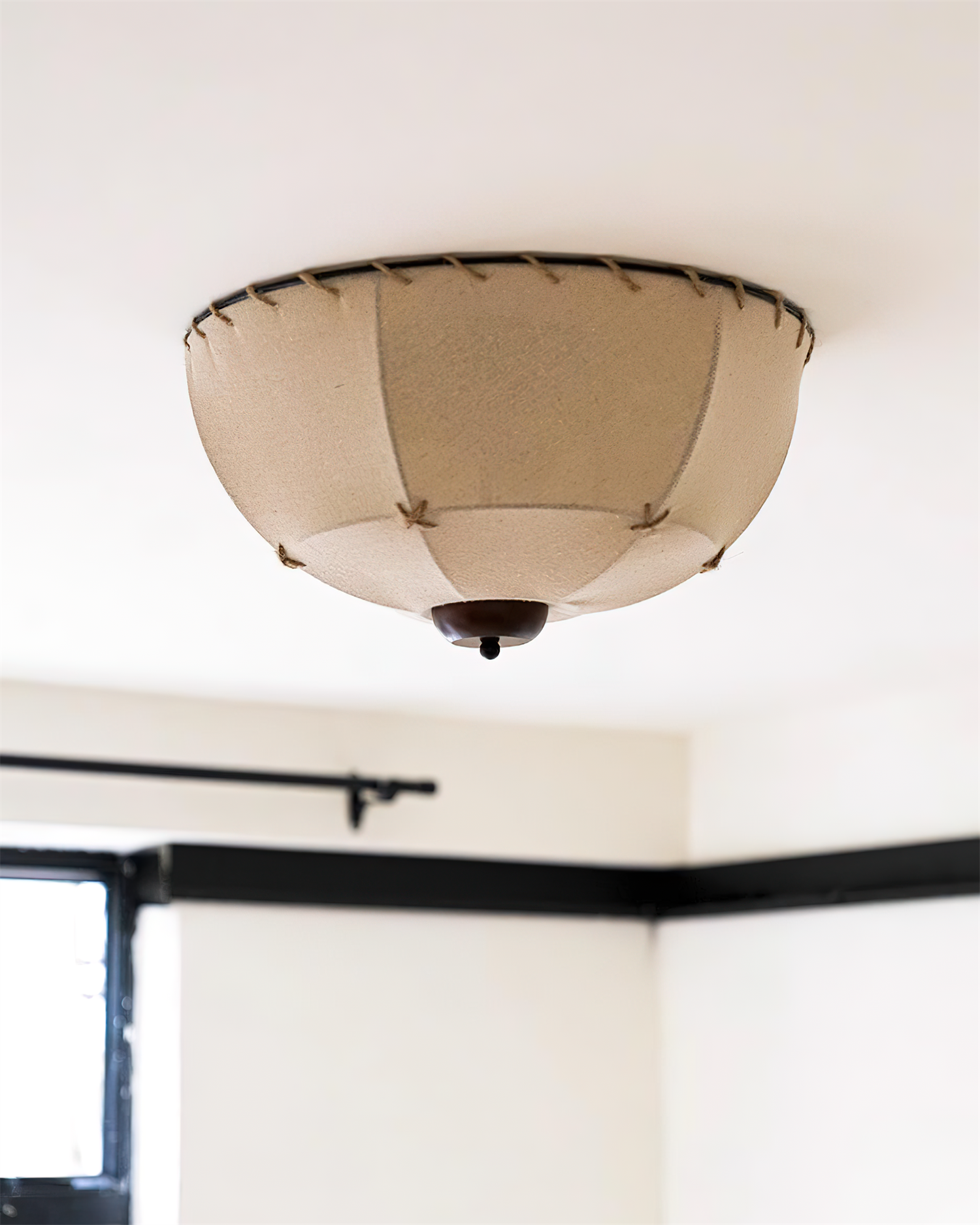 Ceiling Light Handcrafted Shade Wood and Fabric Rustic Fixture - Lamp Copper