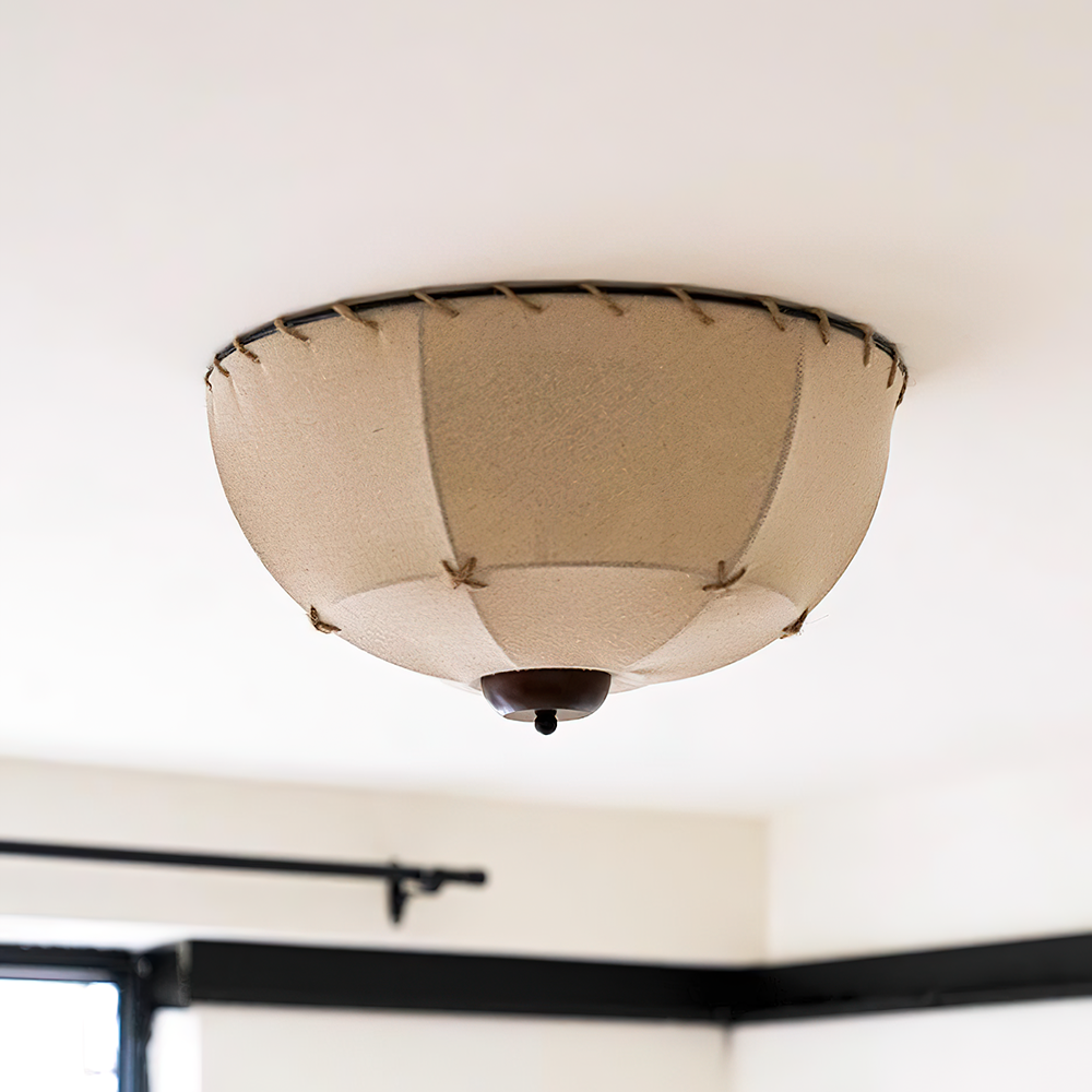 Ceiling Light Handcrafted Shade Wood and Fabric Rustic Fixture - Lamp Copper
