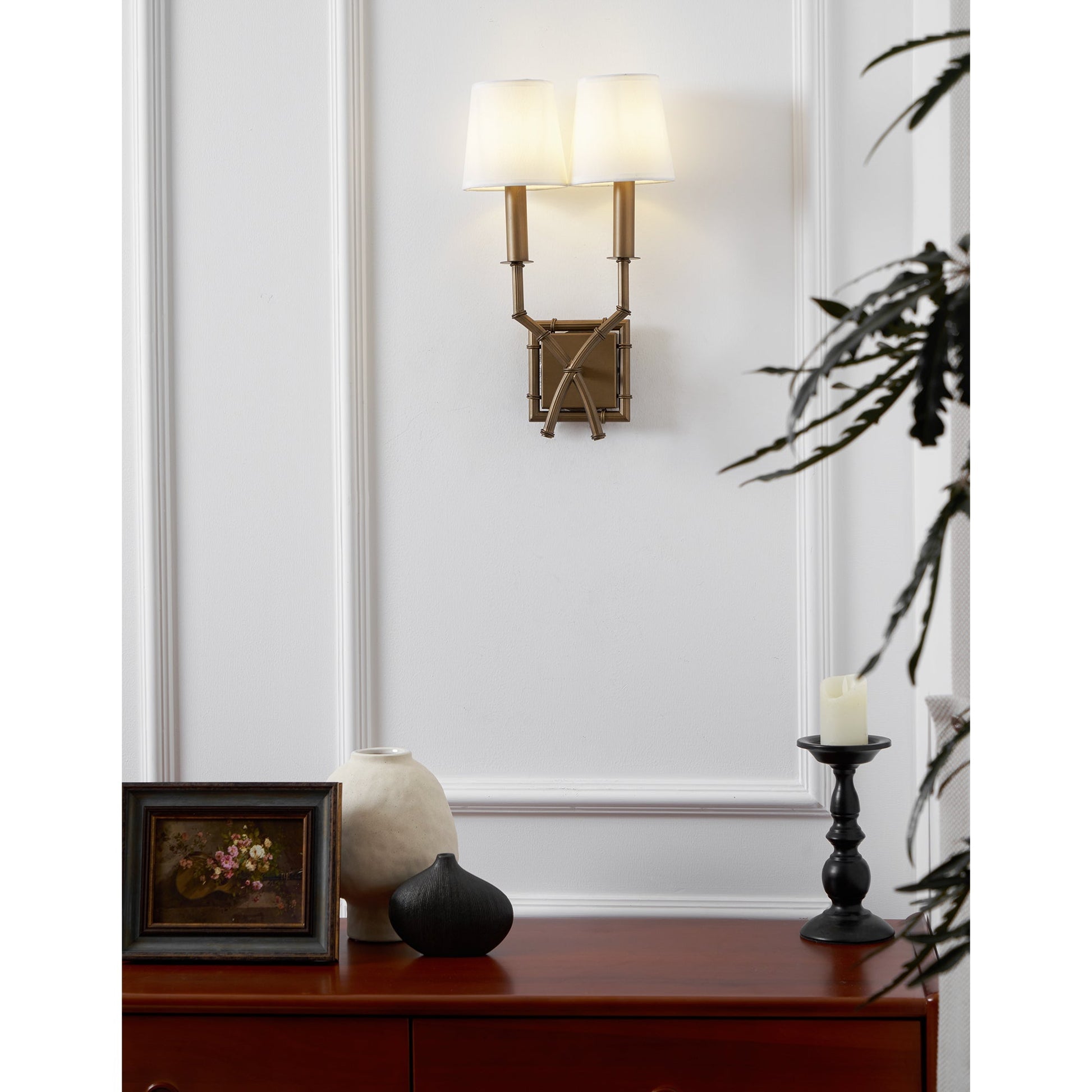 Yelp Vintage Industrial Double Arm Bamboo Fabric Sconce Wall Lamp - Lamp Copper