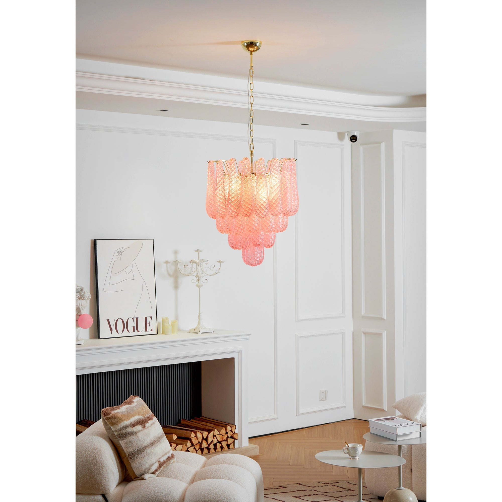 Junto Postmodern Luxury Drop Pink Metal Glass Chandelier - Lamp Copper