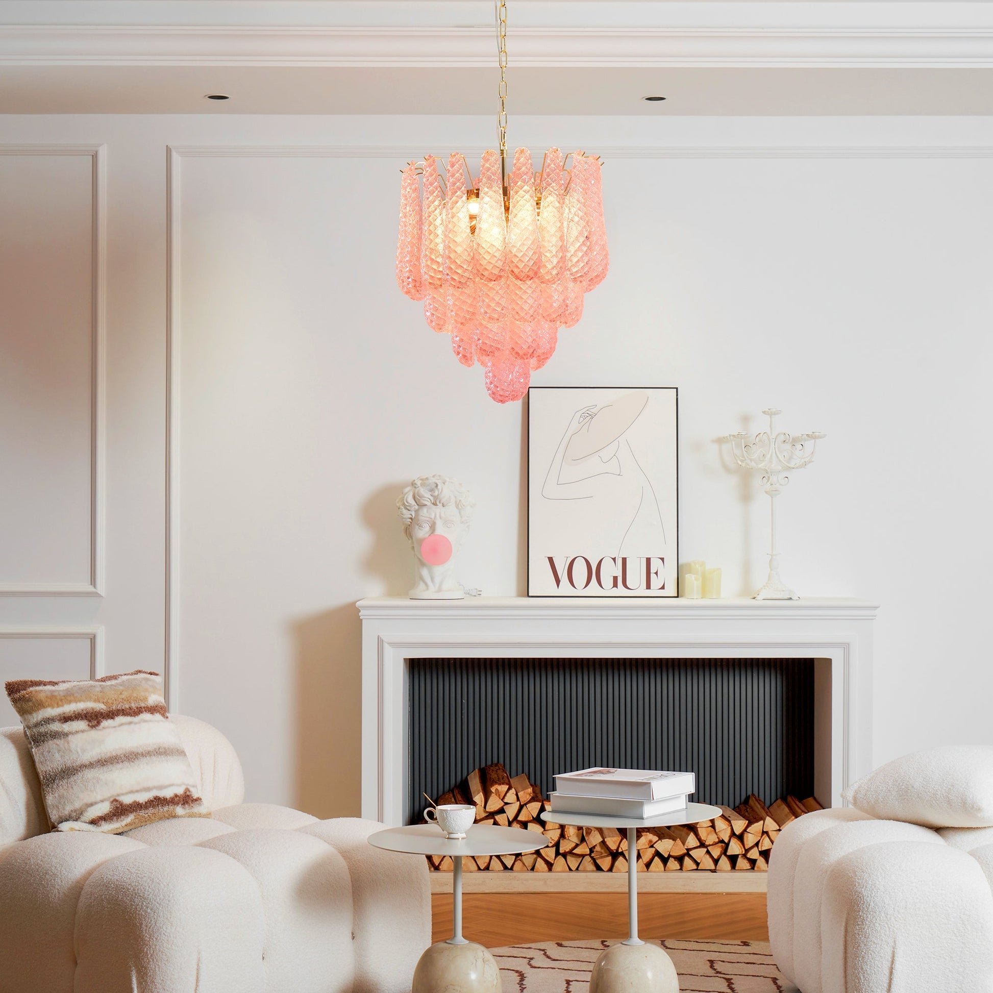 Junto Postmodern Luxury Drop Pink Metal Glass Chandelier - Lamp Copper
