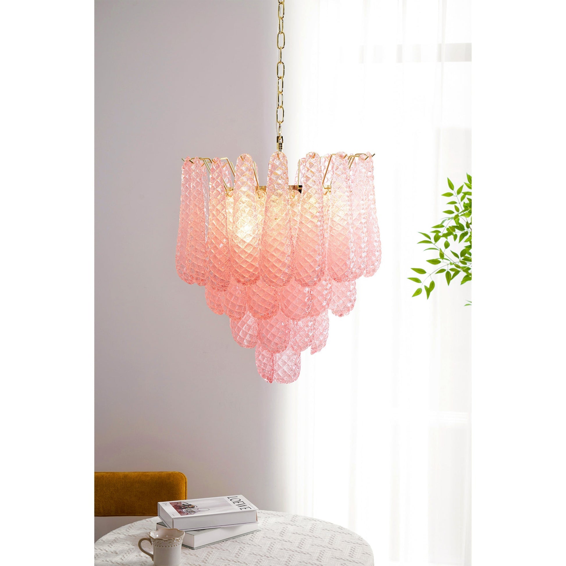 Junto Postmodern Luxury Drop Pink Metal Glass Chandelier - Lamp Copper