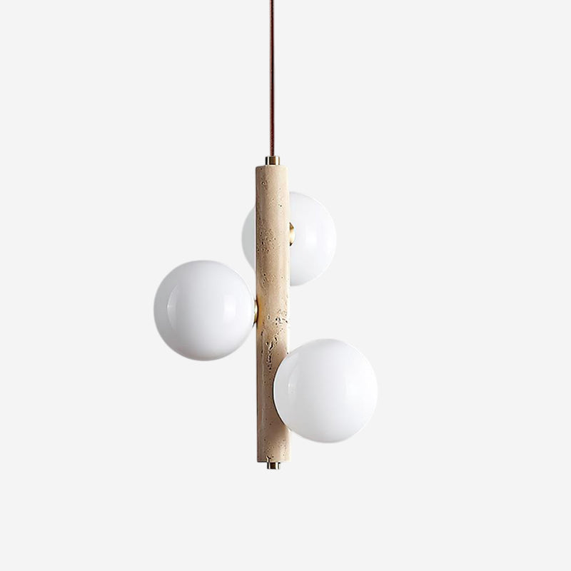 Orbitra Vertical Pendant Lamp Travertine & Glass - Lamp Copper
