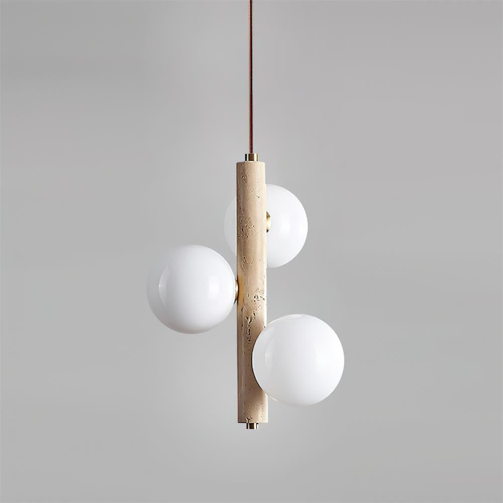 Orbitra Vertical Pendant Lamp Travertine & Glass - Lamp Copper