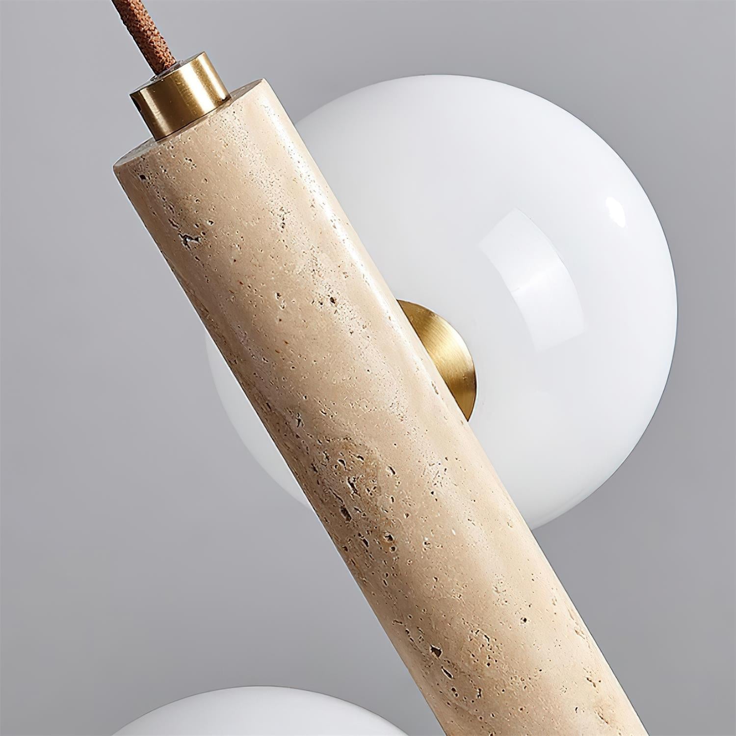 Orbitra Vertical Pendant Lamp Travertine & Glass - Lamp Copper