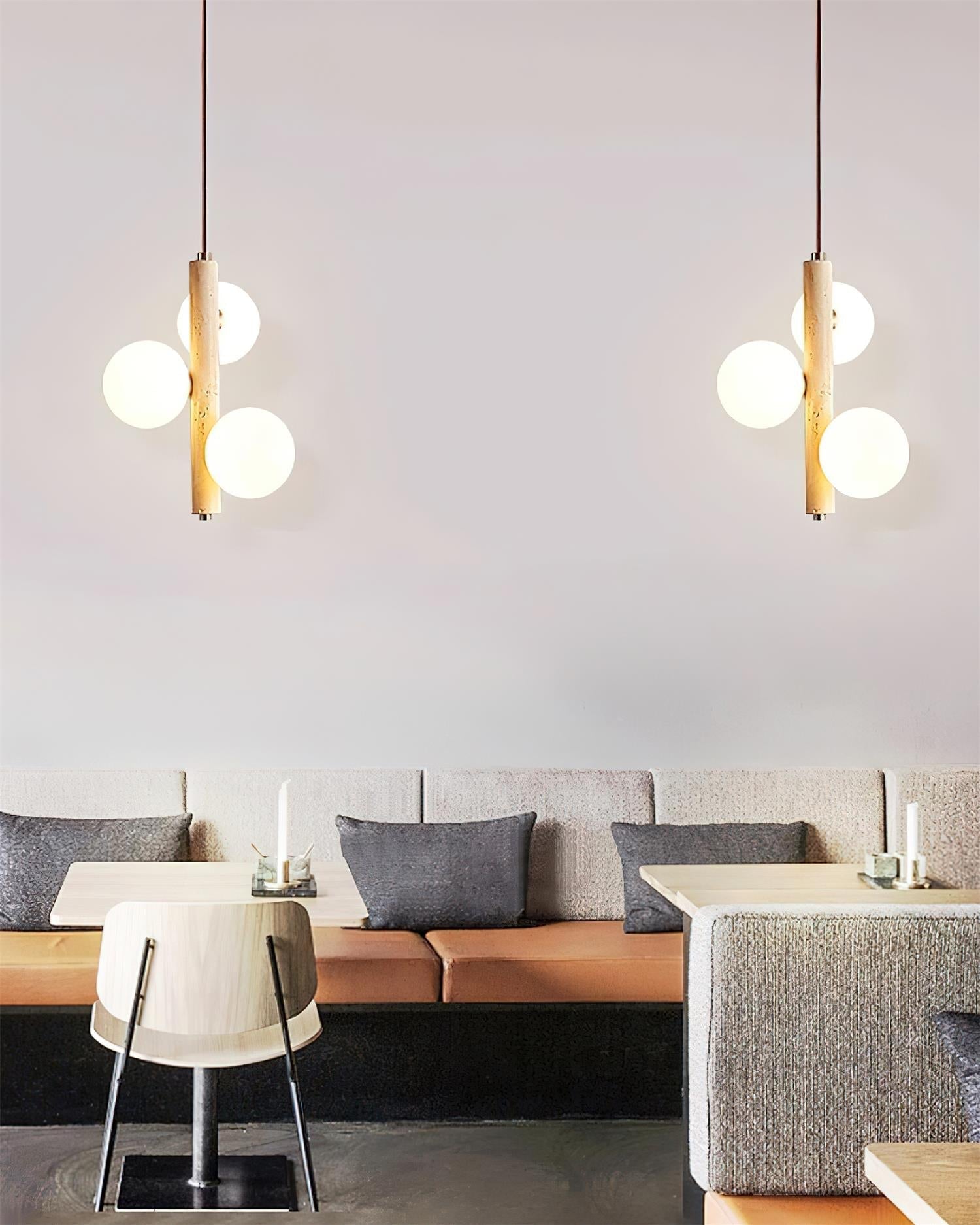 Orbitra Vertical Pendant Lamp Travertine & Glass - Lamp Copper