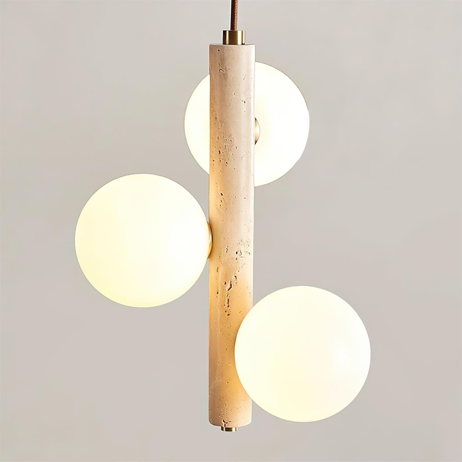 Orbitra Vertical Pendant Lamp Travertine & Glass - Lamp Copper