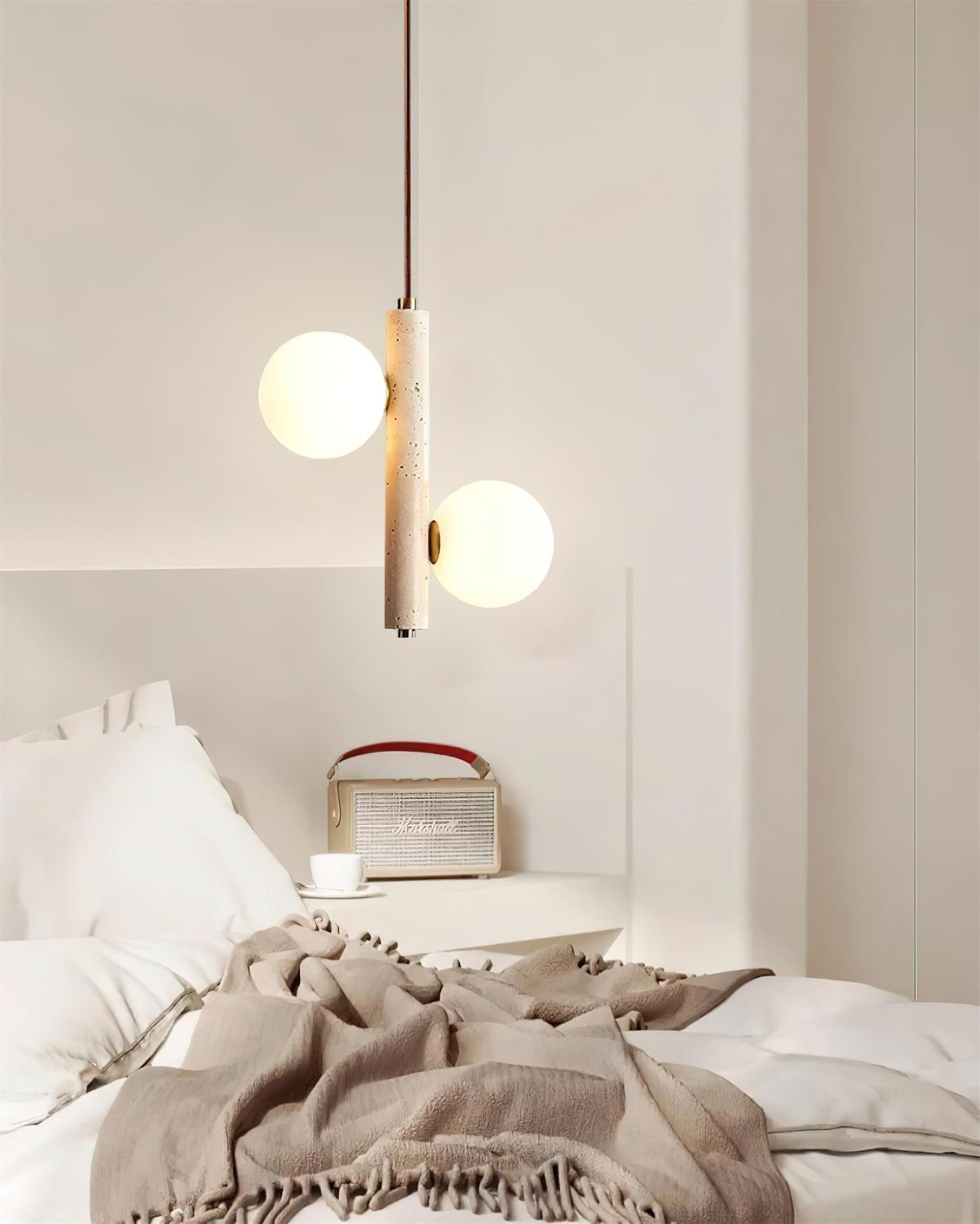 Orbitra Vertical Pendant Lamp Travertine & Glass - Lamp Copper