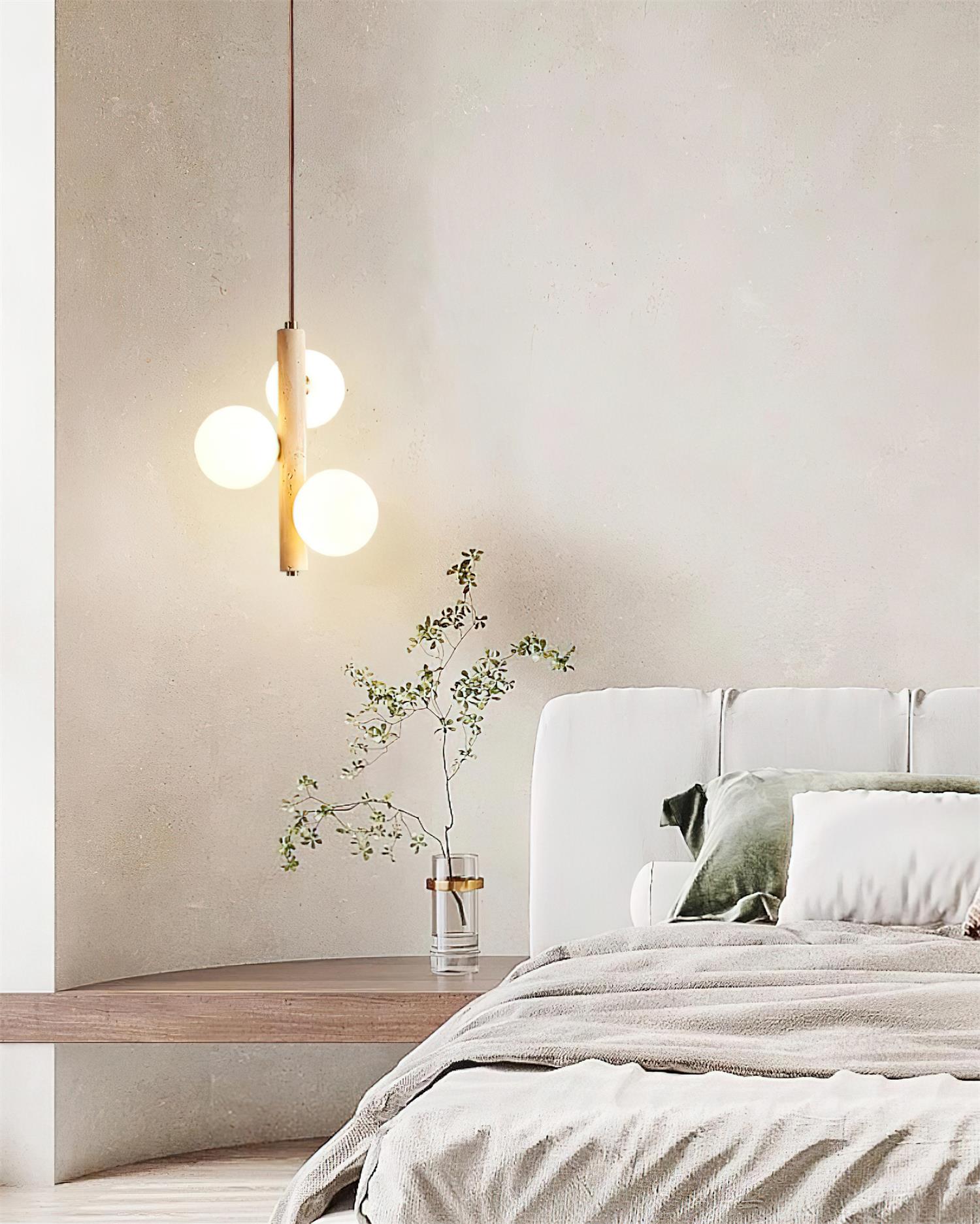 Orbitra Vertical Pendant Lamp Travertine & Glass - Lamp Copper
