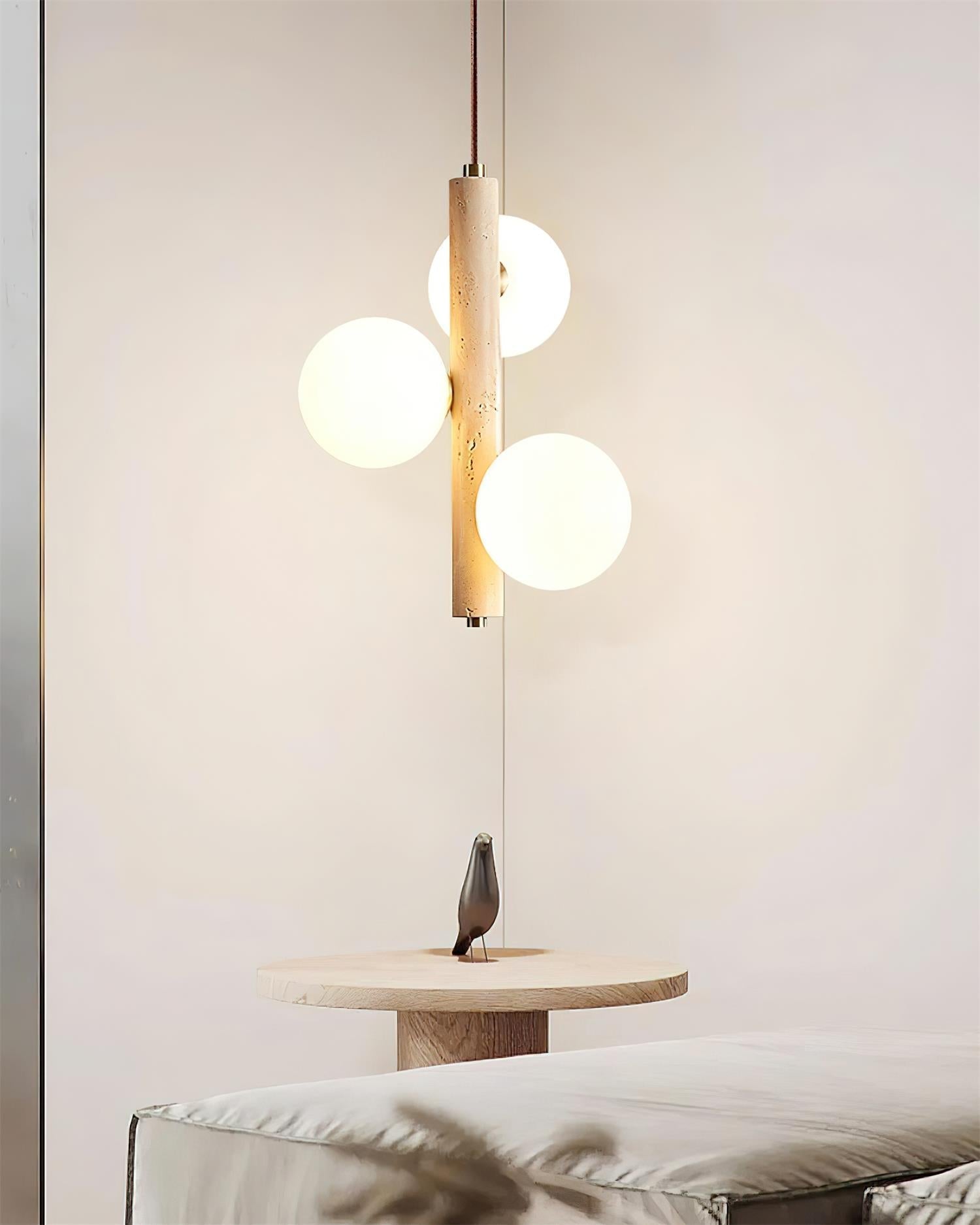 Orbitra Vertical Pendant Lamp Travertine & Glass - Lamp Copper