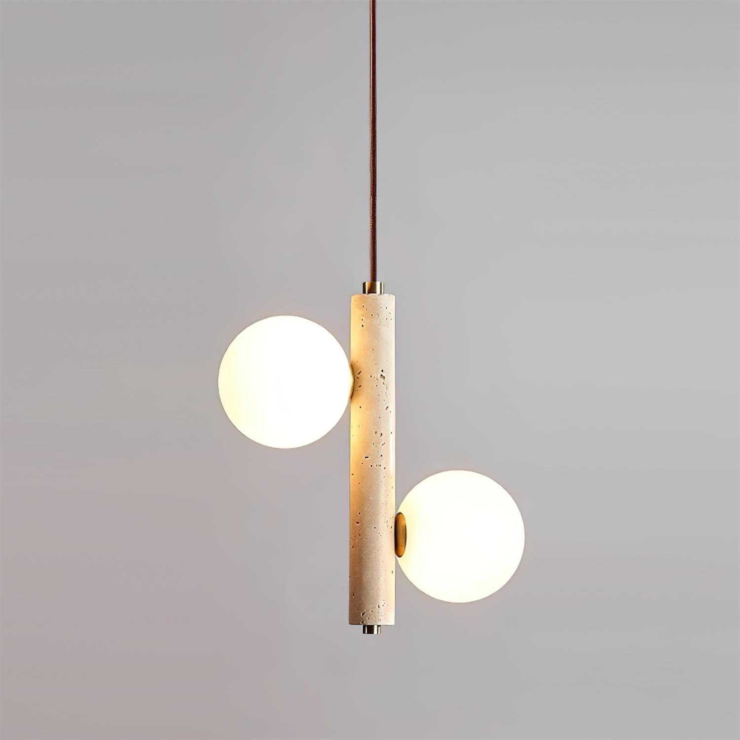 Orbitra Vertical Pendant Lamp Travertine & Glass - Lamp Copper