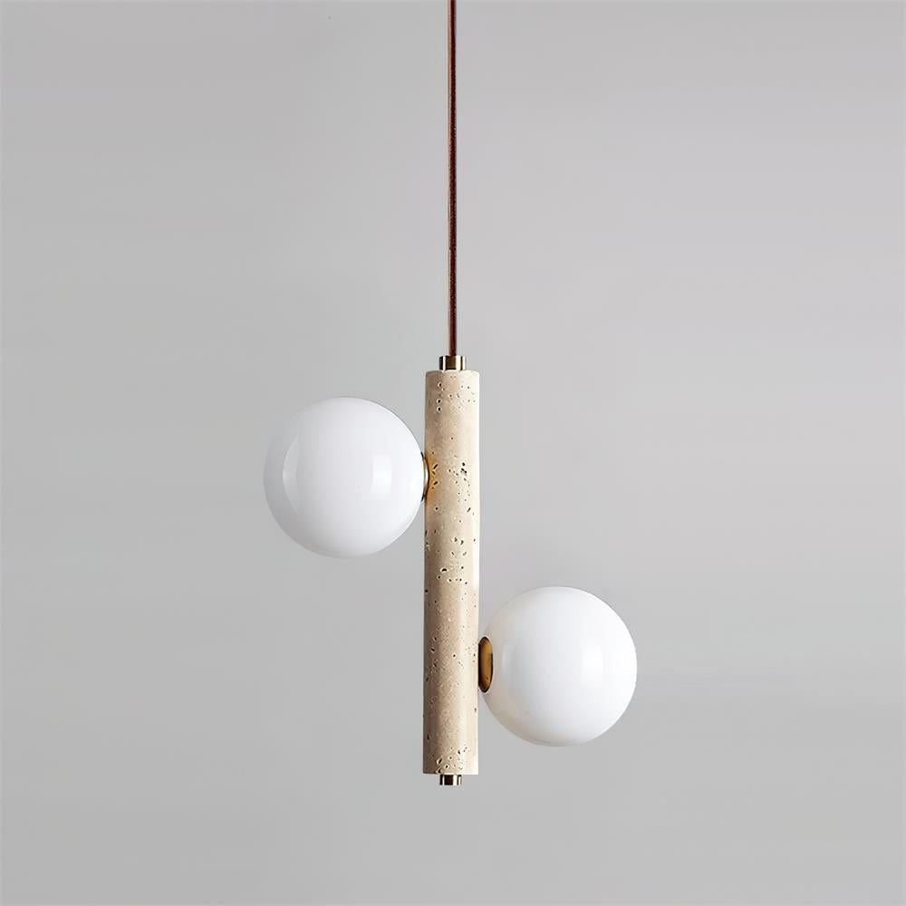 Orbitra Vertical Pendant Lamp Travertine & Glass - Lamp Copper