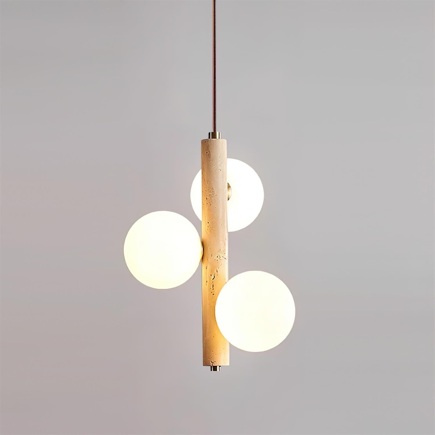 Orbitra Vertical Pendant Lamp Travertine & Glass - Lamp Copper