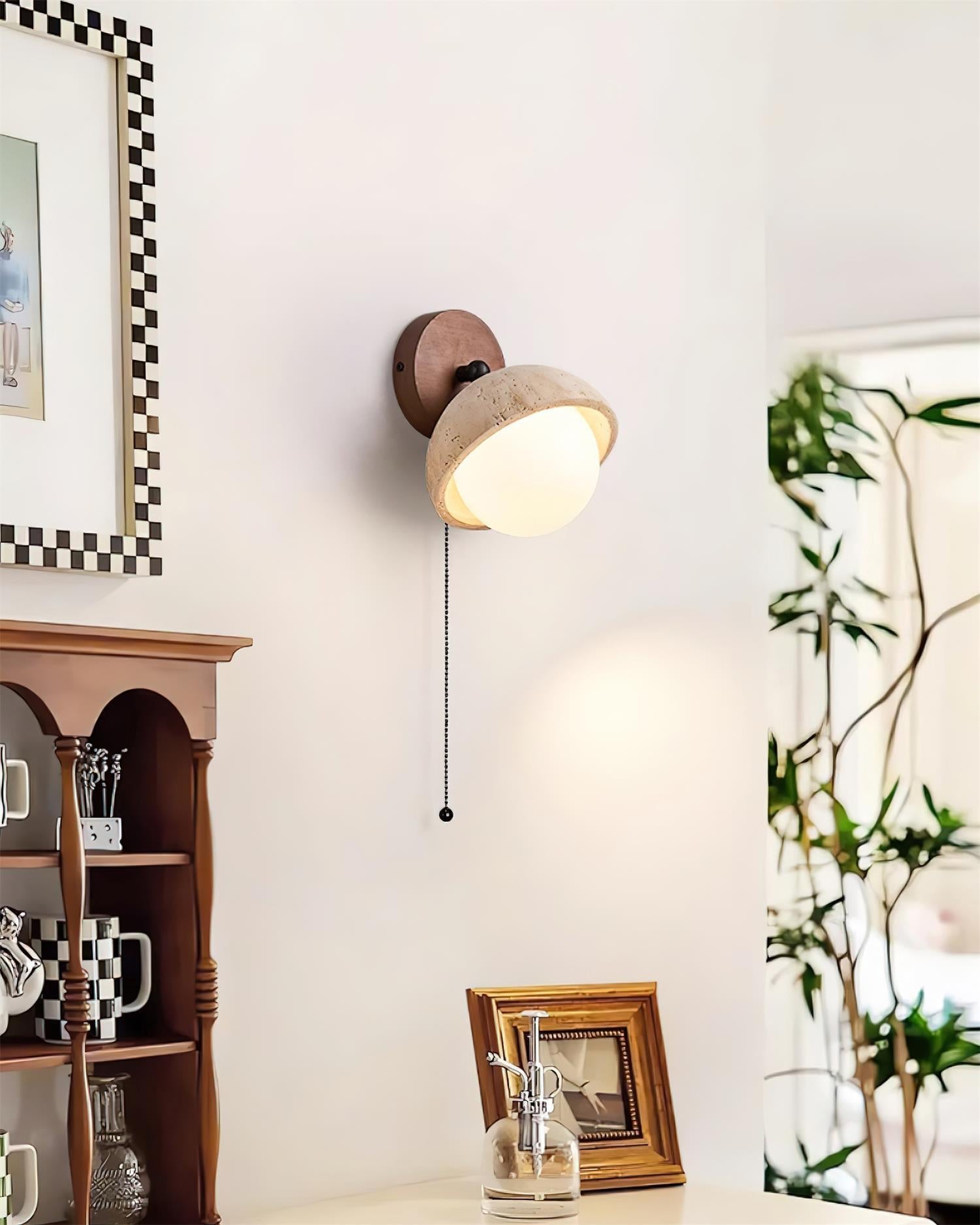 Wall Lamp Travertine and Wood Minimalist Soft Glow Modern Accent - Lamp Copper