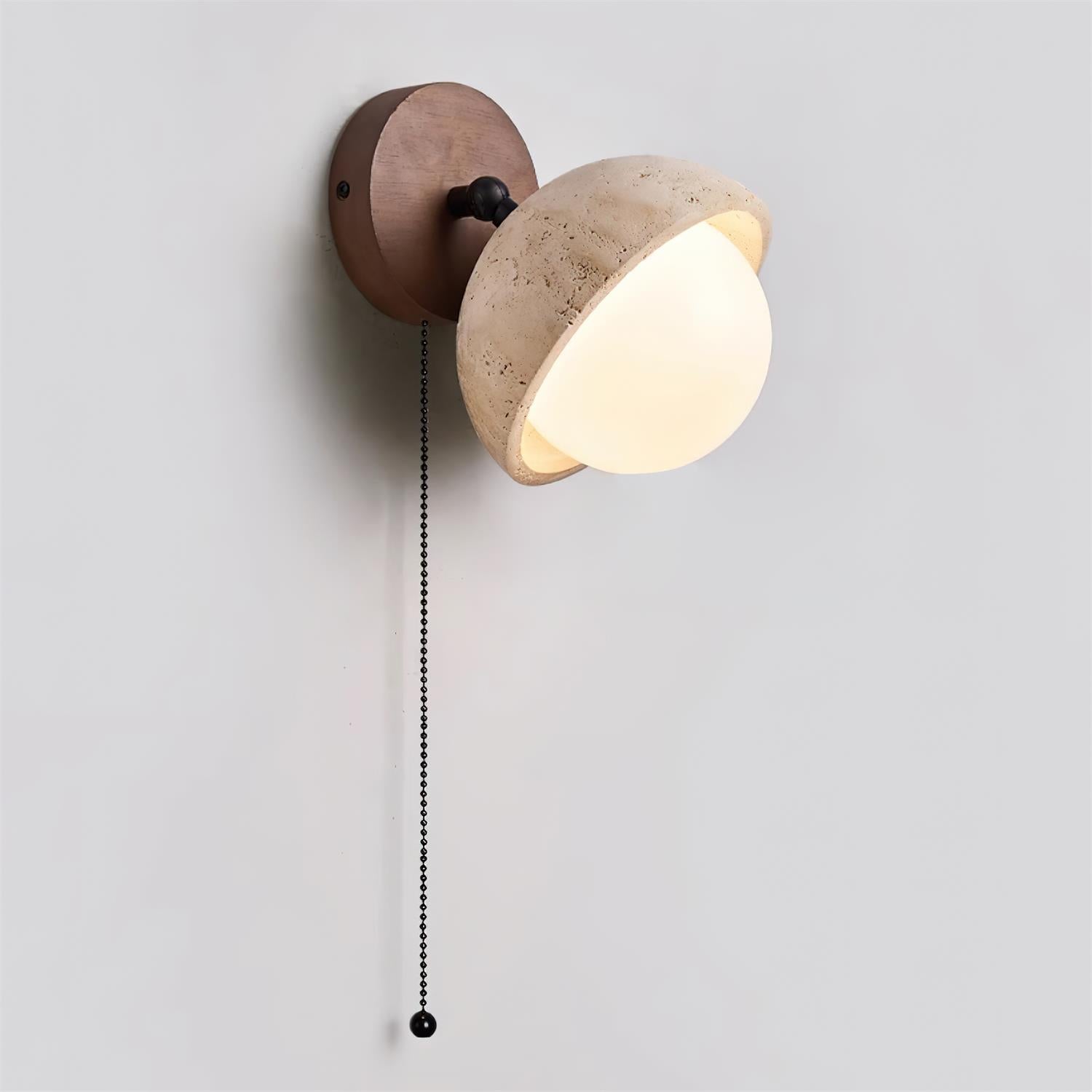 Wall Lamp Travertine and Wood Minimalist Soft Glow Modern Accent - Lamp Copper