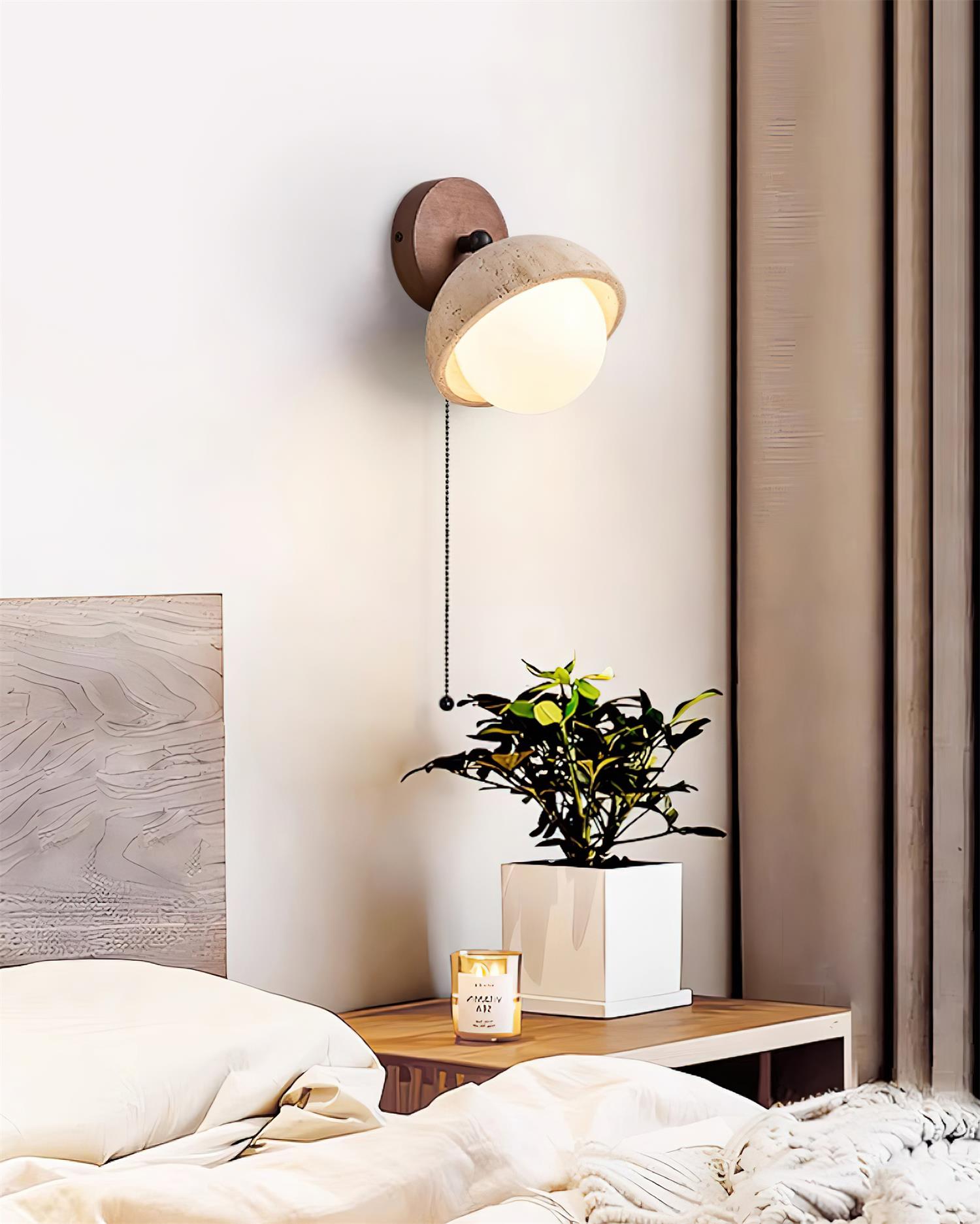 Wall Lamp Travertine and Wood Minimalist Soft Glow Modern Accent - Lamp Copper