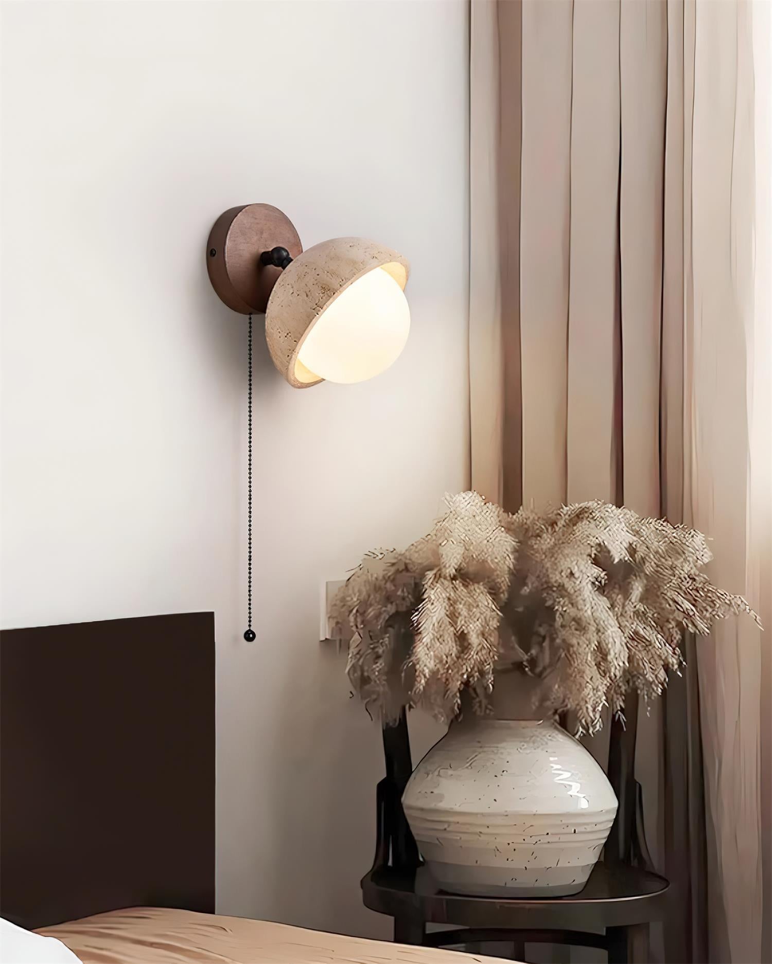 Wall Lamp Travertine and Wood Minimalist Soft Glow Modern Accent - Lamp Copper