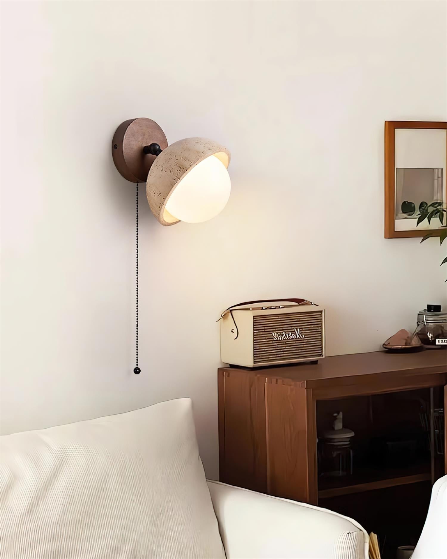 Wall Lamp Travertine and Wood Minimalist Soft Glow Modern Accent - Lamp Copper