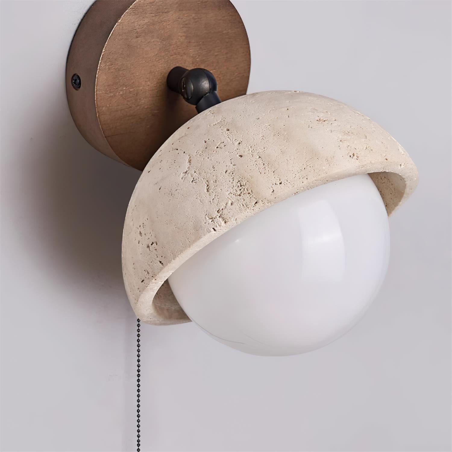 Wall Lamp Travertine and Wood Minimalist Soft Glow Modern Accent - Lamp Copper