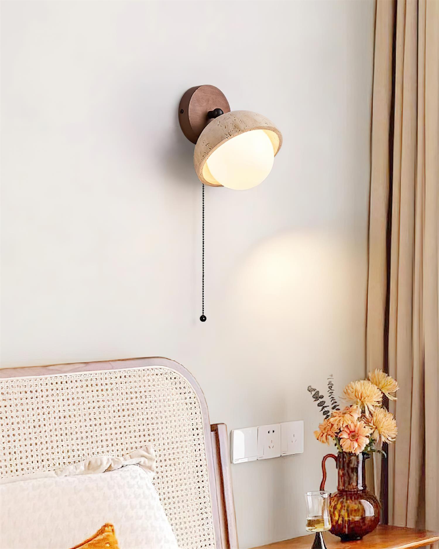 Wall Lamp Travertine and Wood Minimalist Soft Glow Modern Accent - Lamp Copper