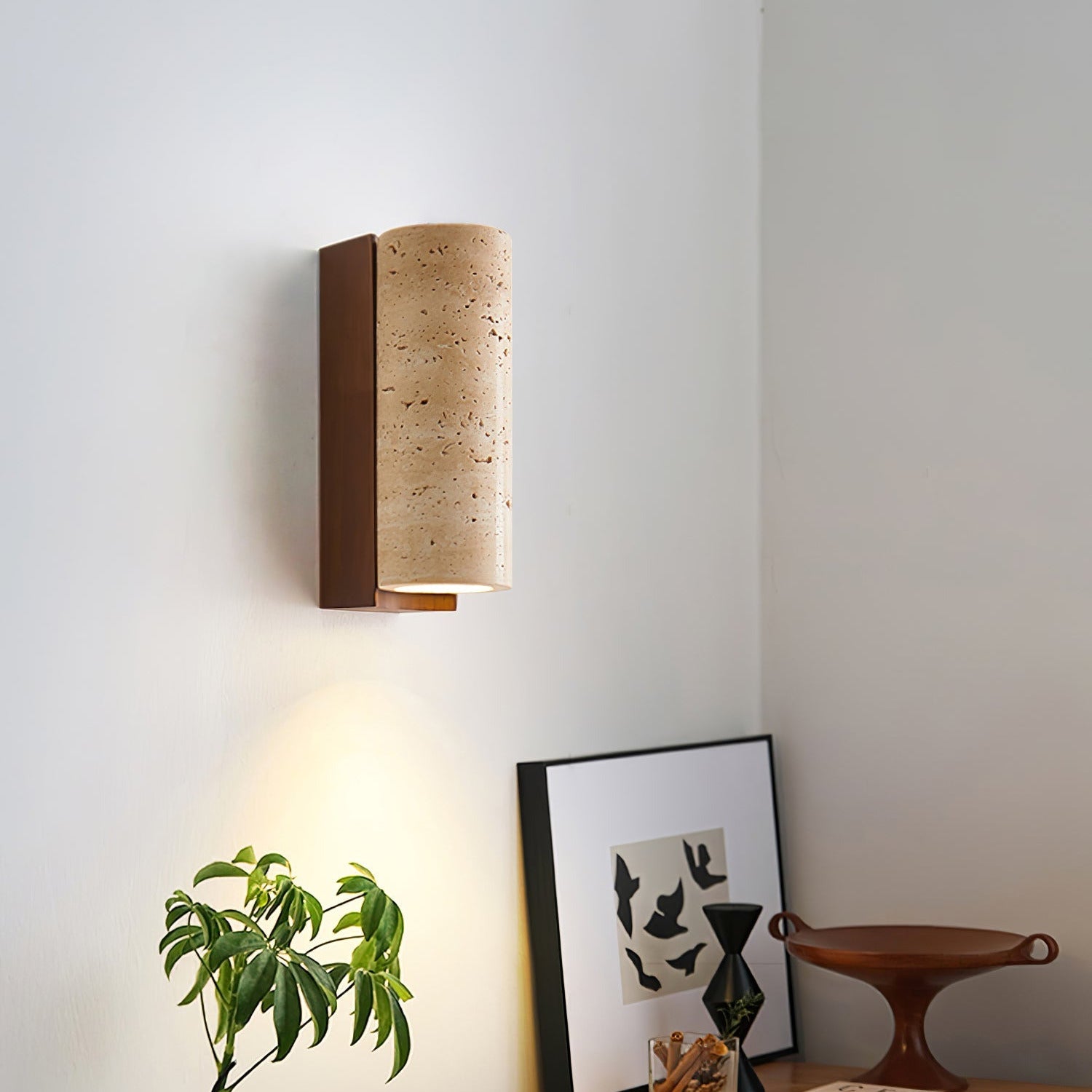 Nula Natural Travertine Wall Lamp - Lamp Copper