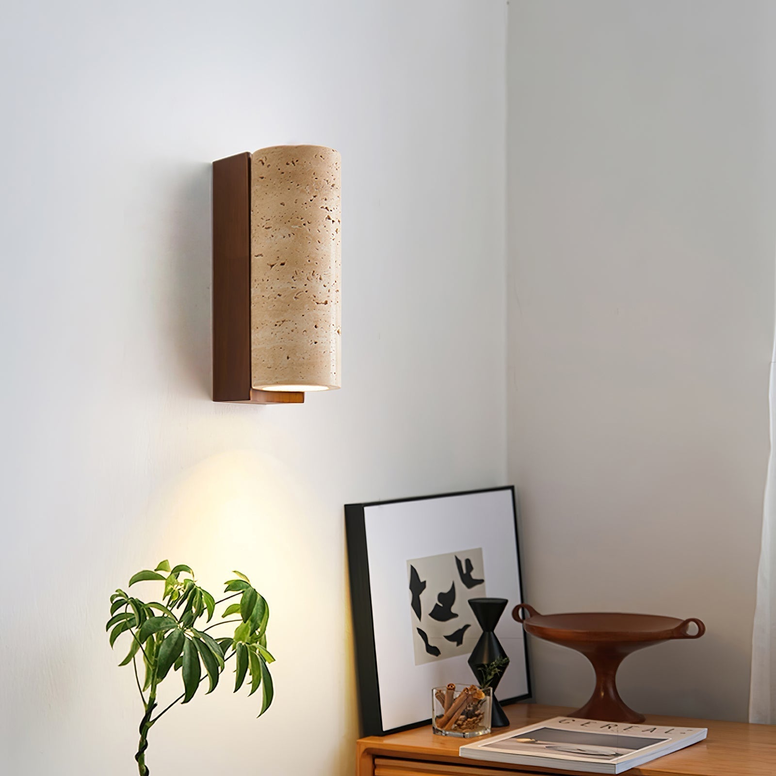 Nula Natural Travertine Wall Lamp - Lamp Copper