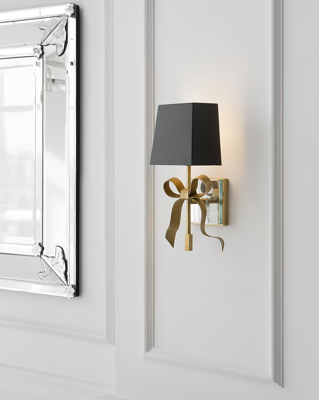 Ribelle Black Shade Wall Sconce with Gold Bow Accent - Lamp Copper