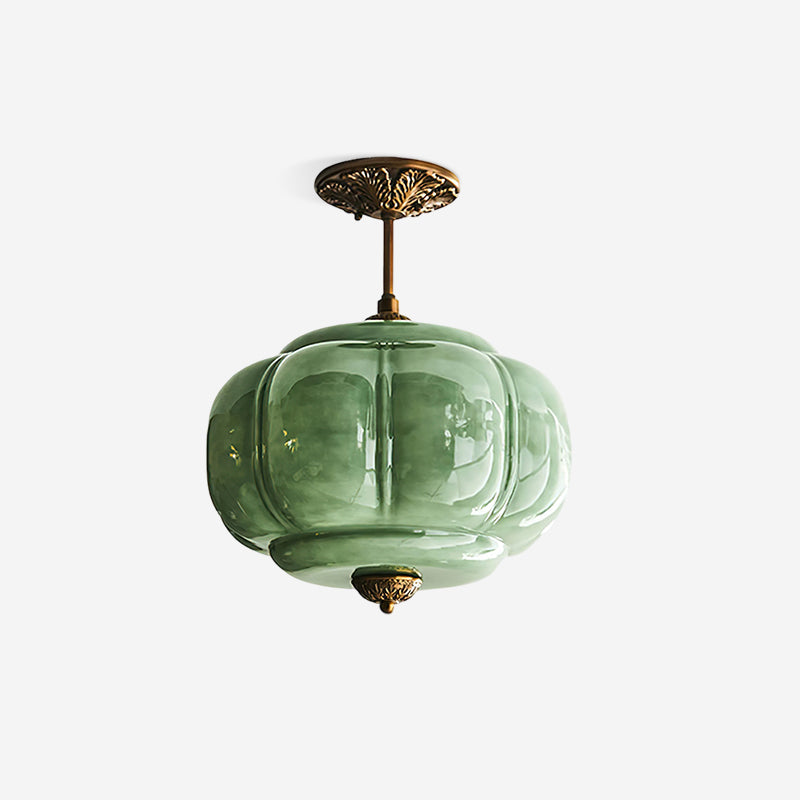 Eldio Green Glass Semi Flush Mount Light - Lamp Copper
