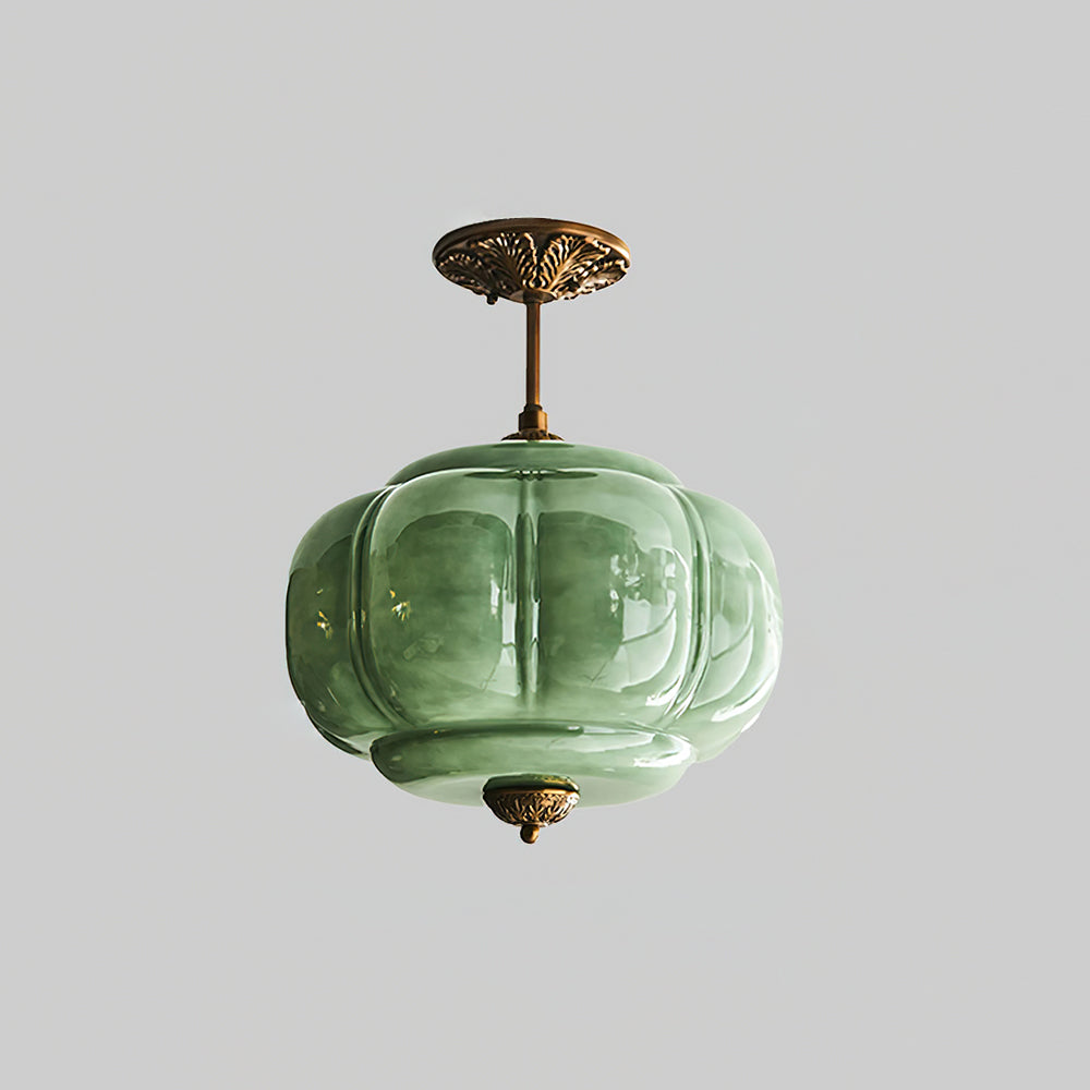 Eldio Green Glass Semi Flush Mount Light - Lamp Copper