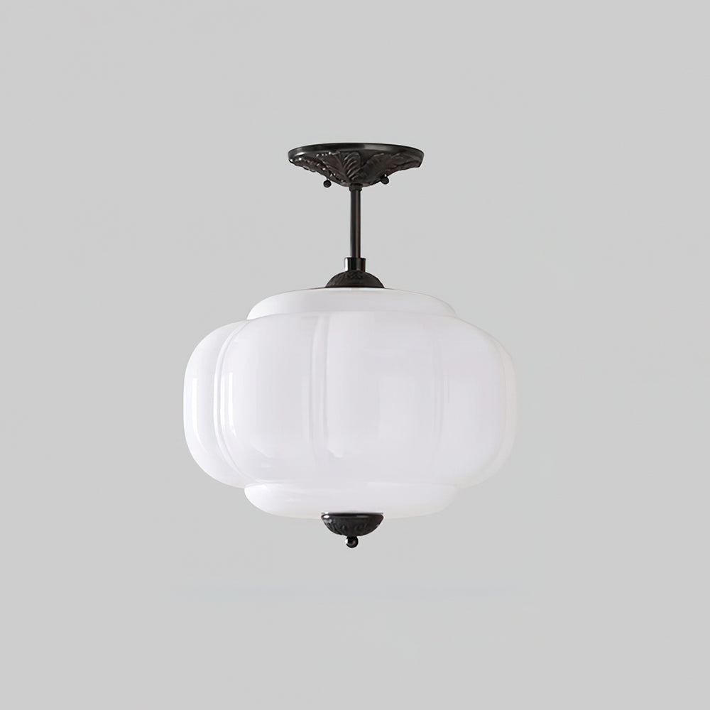 Eldio Green Glass Semi Flush Mount Light - Lamp Copper