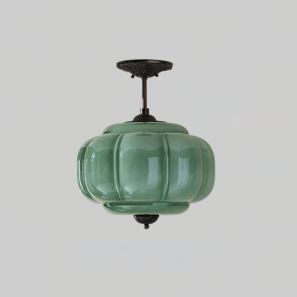 Eldio Green Glass Semi Flush Mount Light - Lamp Copper
