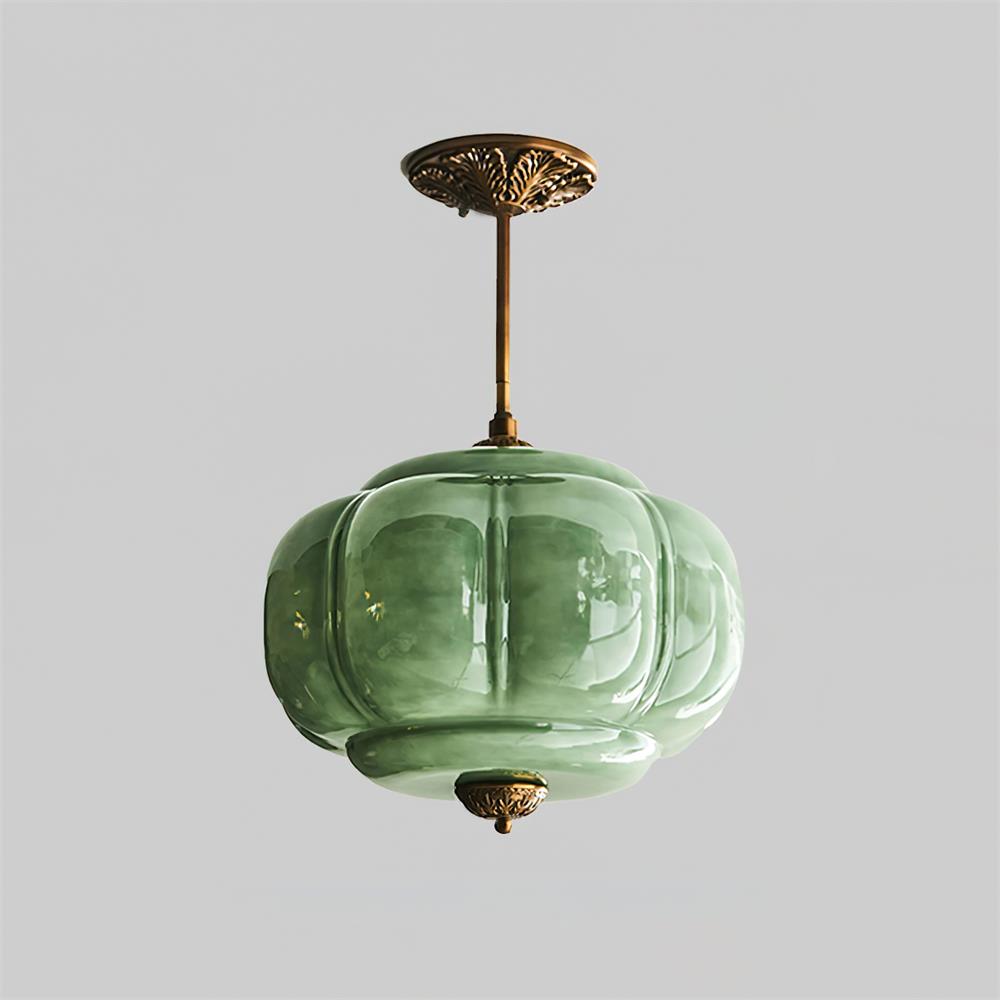 Eldio Green Glass Semi Flush Mount Light - Lamp Copper