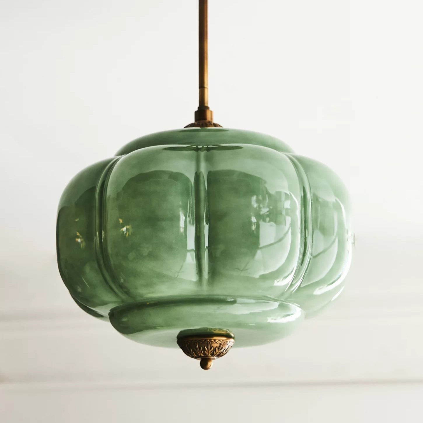 Eldio Green Glass Semi Flush Mount Light - Lamp Copper