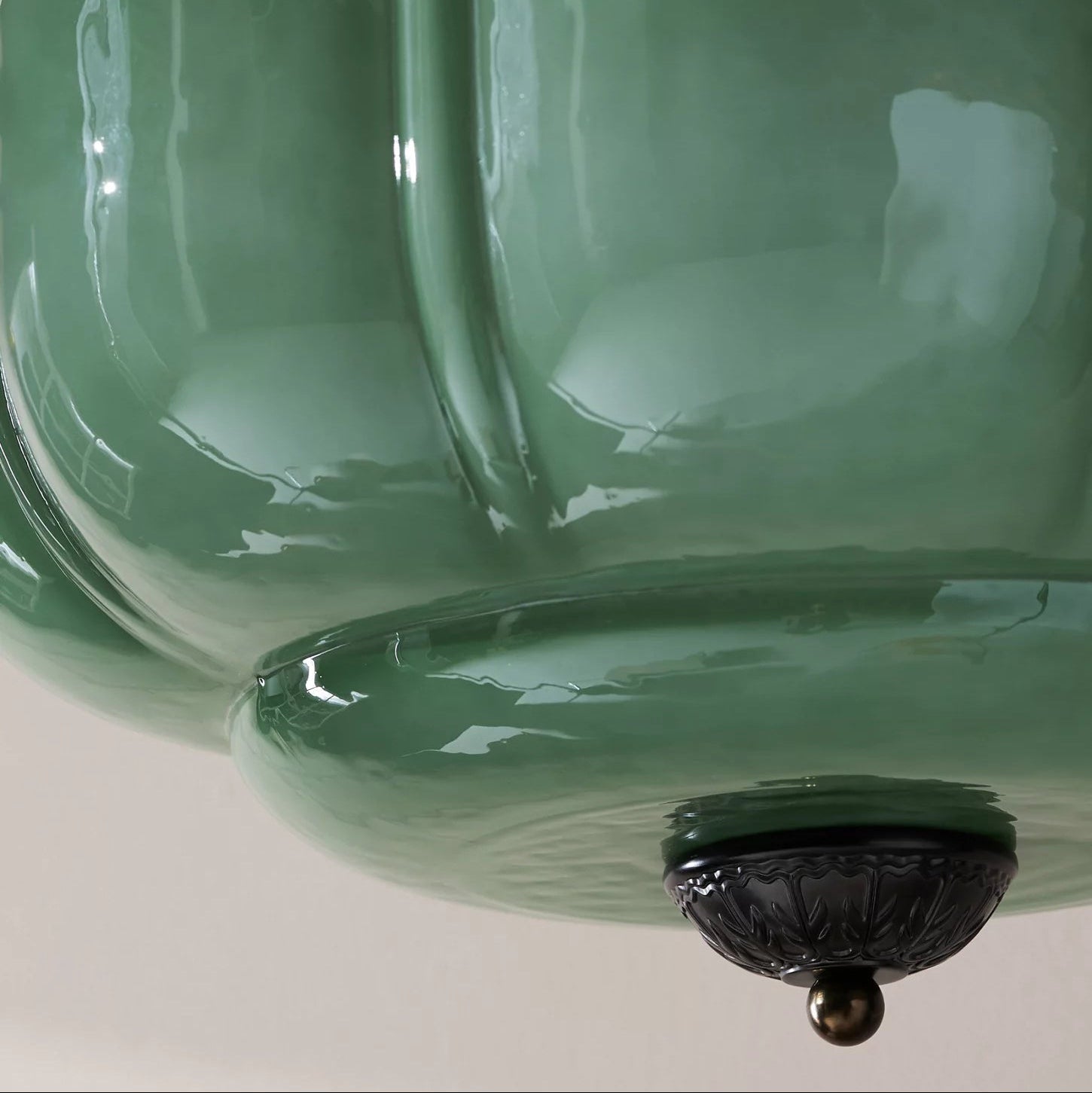 Eldio Green Glass Semi Flush Mount Light - Lamp Copper