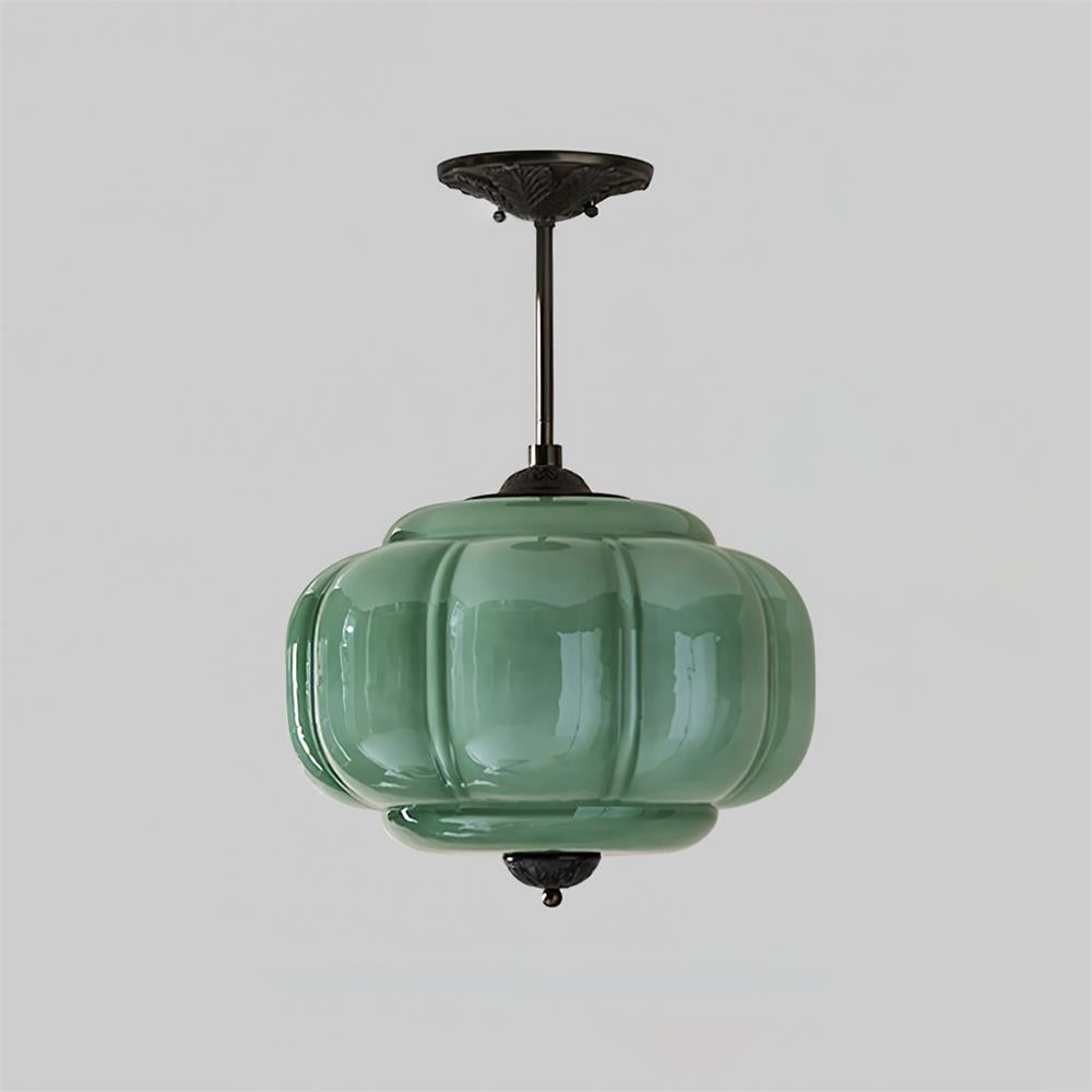 Eldio Green Glass Semi Flush Mount Light - Lamp Copper