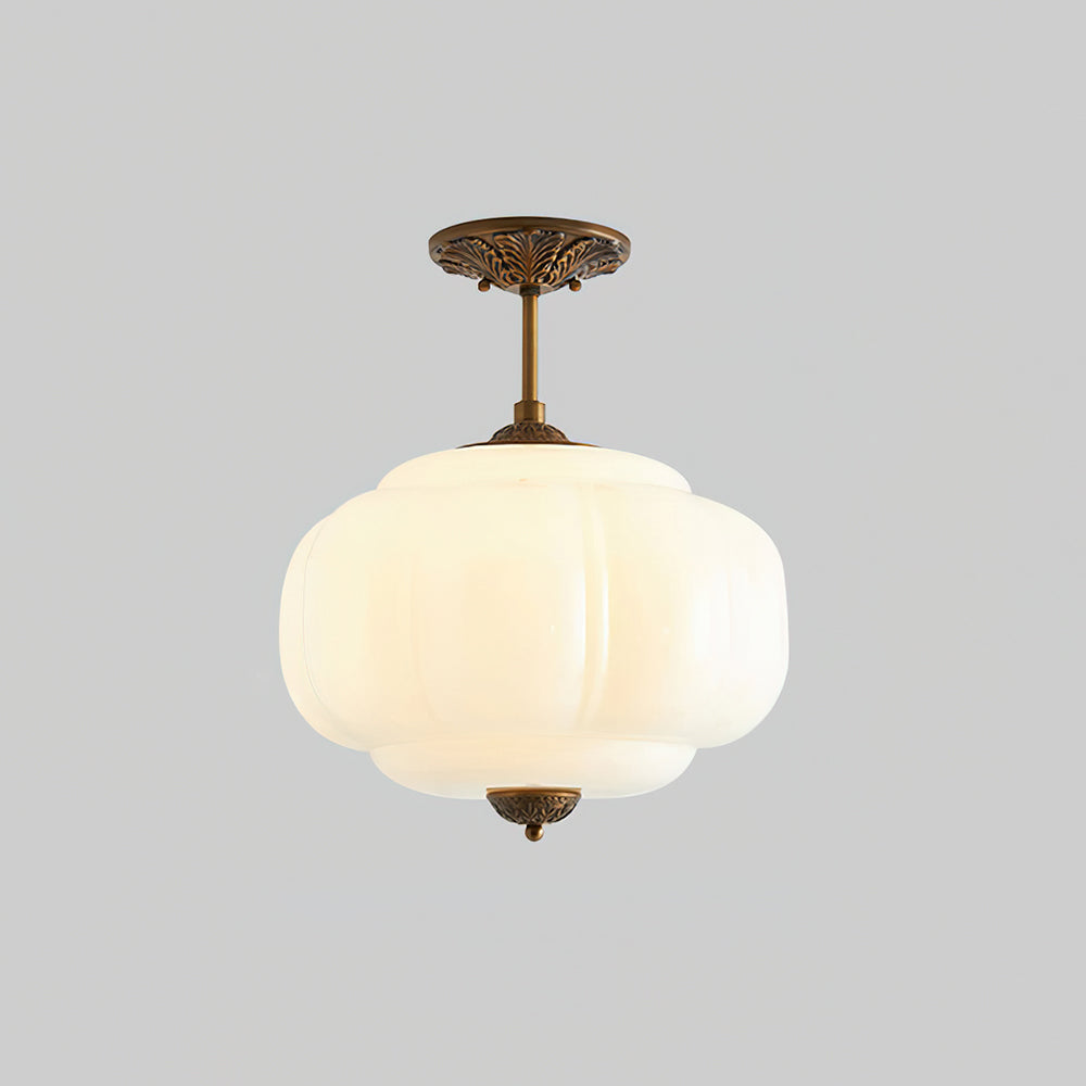 Eldio Green Glass Semi Flush Mount Light - Lamp Copper