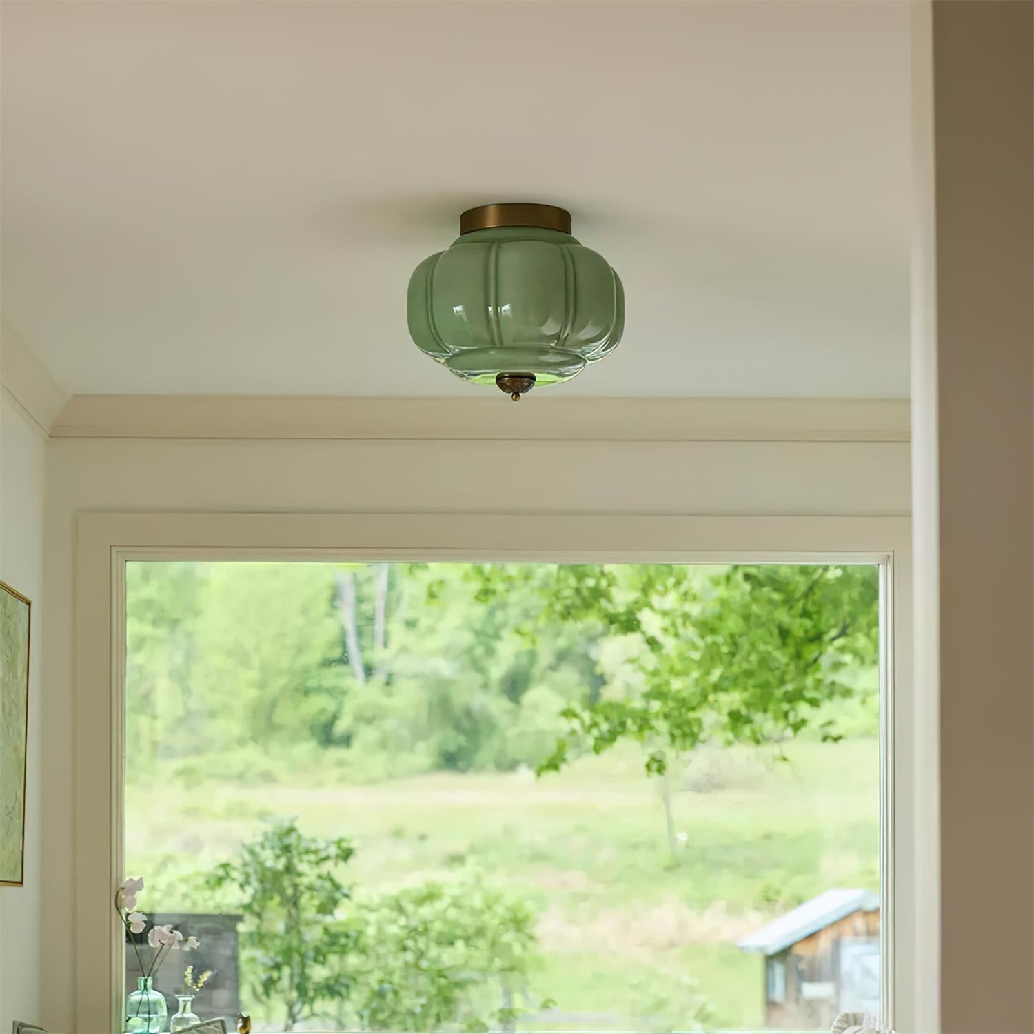 Elyra Green Glass Ceiling Lamp - Lamp Copper