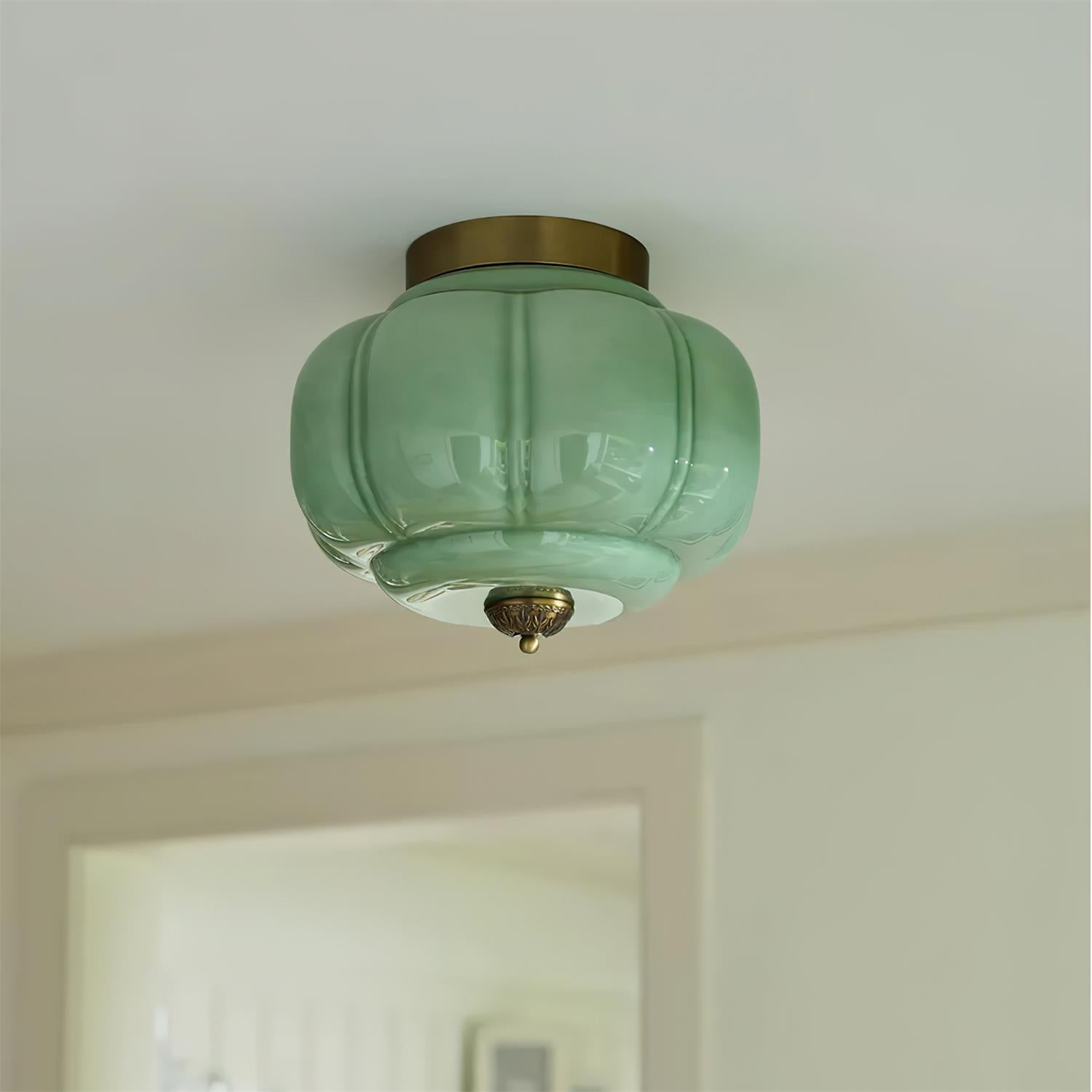 Elyra Green Glass Ceiling Lamp - Lamp Copper